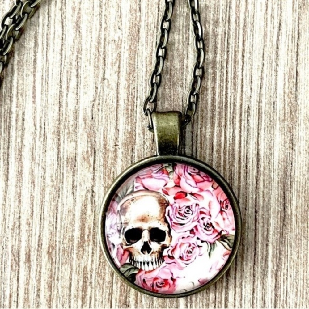 Skull and Flowers Necklace, NWT